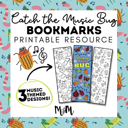 Catch the Music Bug | Music Bookmarks | Printable Coloring Activity DIGITAL DOWNLOAD