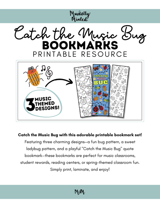 Catch the Music Bug | Music Bookmarks | Printable Coloring Activity DIGITAL DOWNLOAD