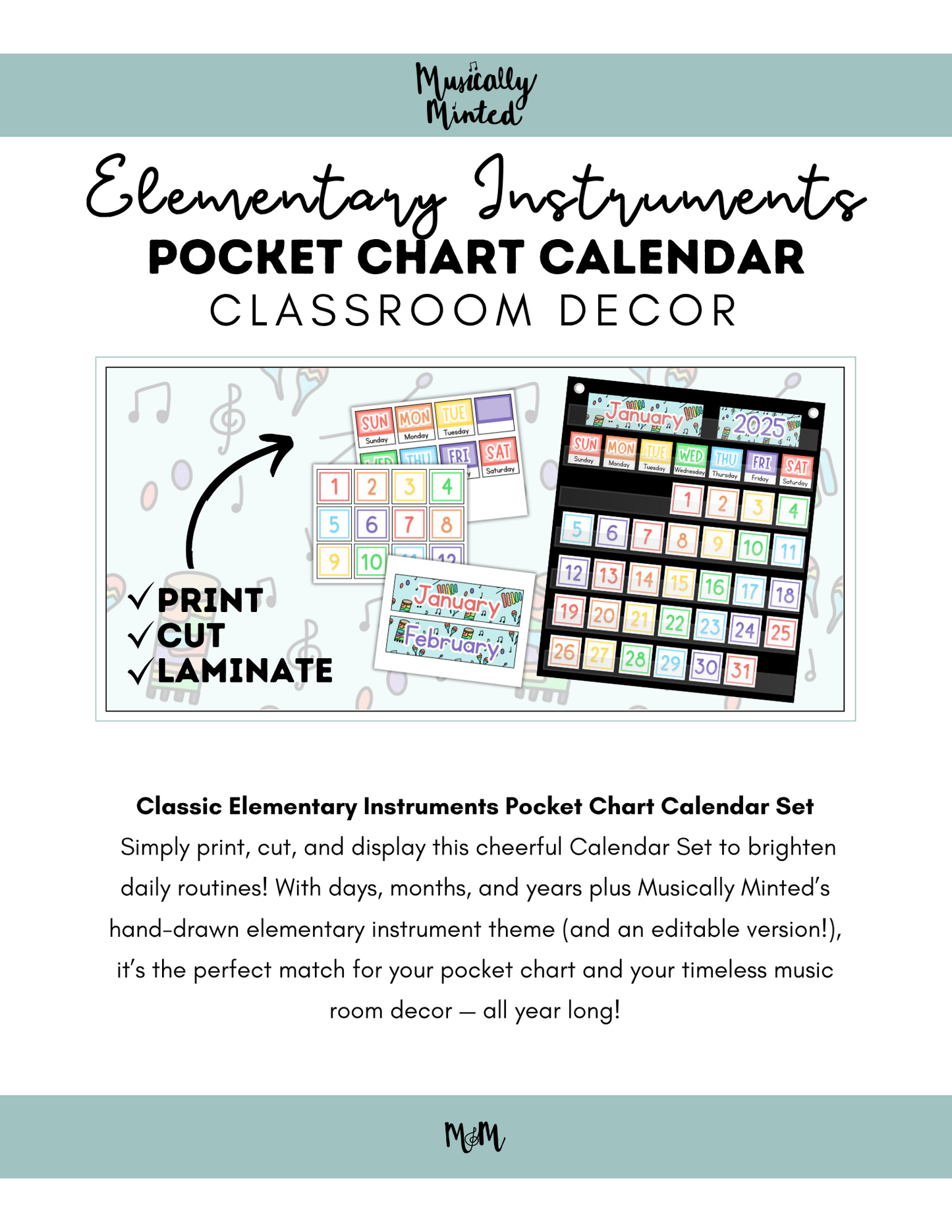 Elementary Instruments: Pocket Chart Calendar DIGITAL DOWNLOAD