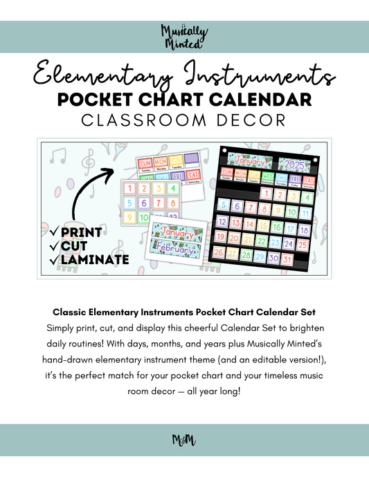 Elementary Instruments: Pocket Chart Calendar DIGITAL DOWNLOAD