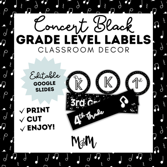 Concert Black: Grade Level Labels DIGITAL DOWNLOAD