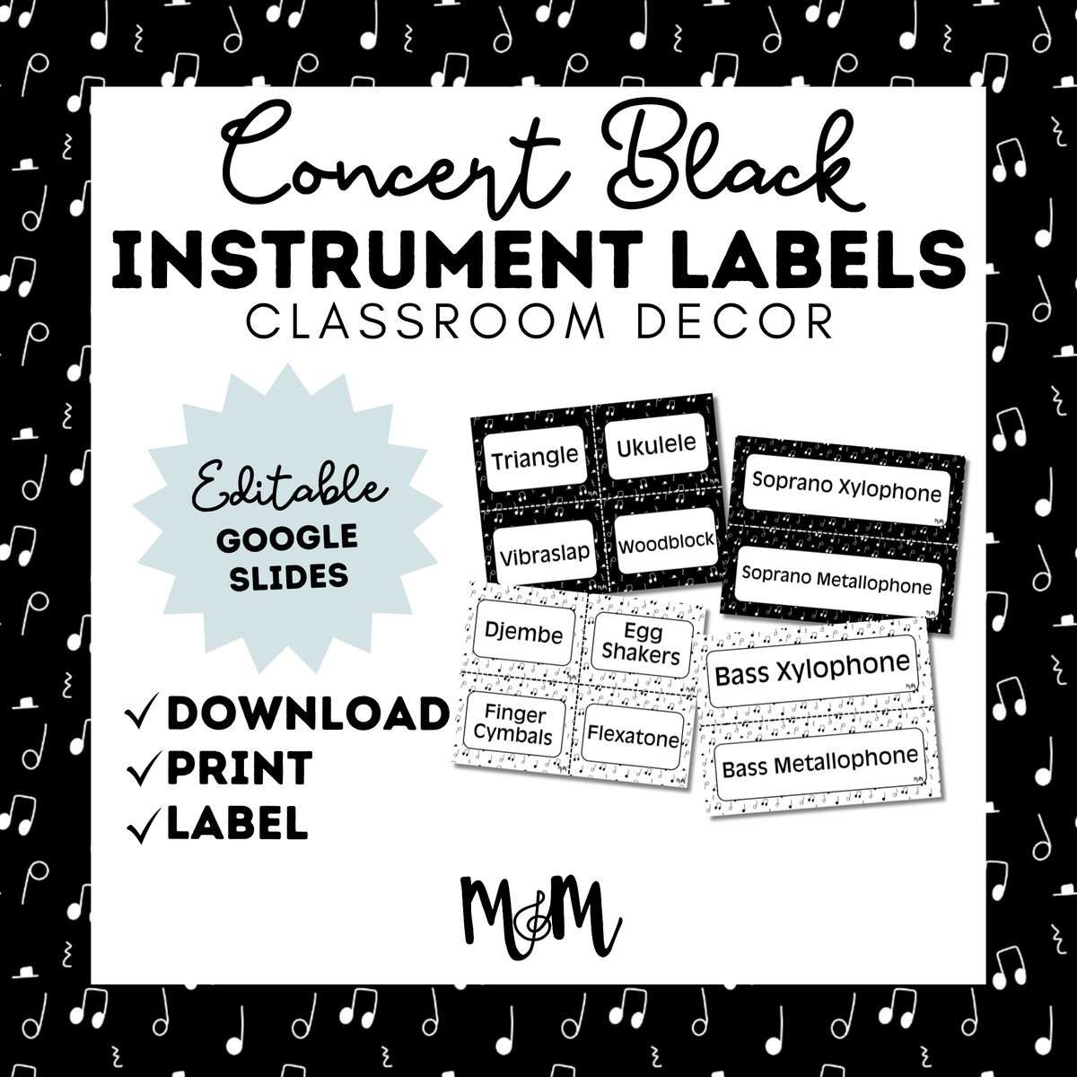 Musical Instrument Label Concert Black: Instrument Labels DIGITAL DOWNLOAD – Musically Minted