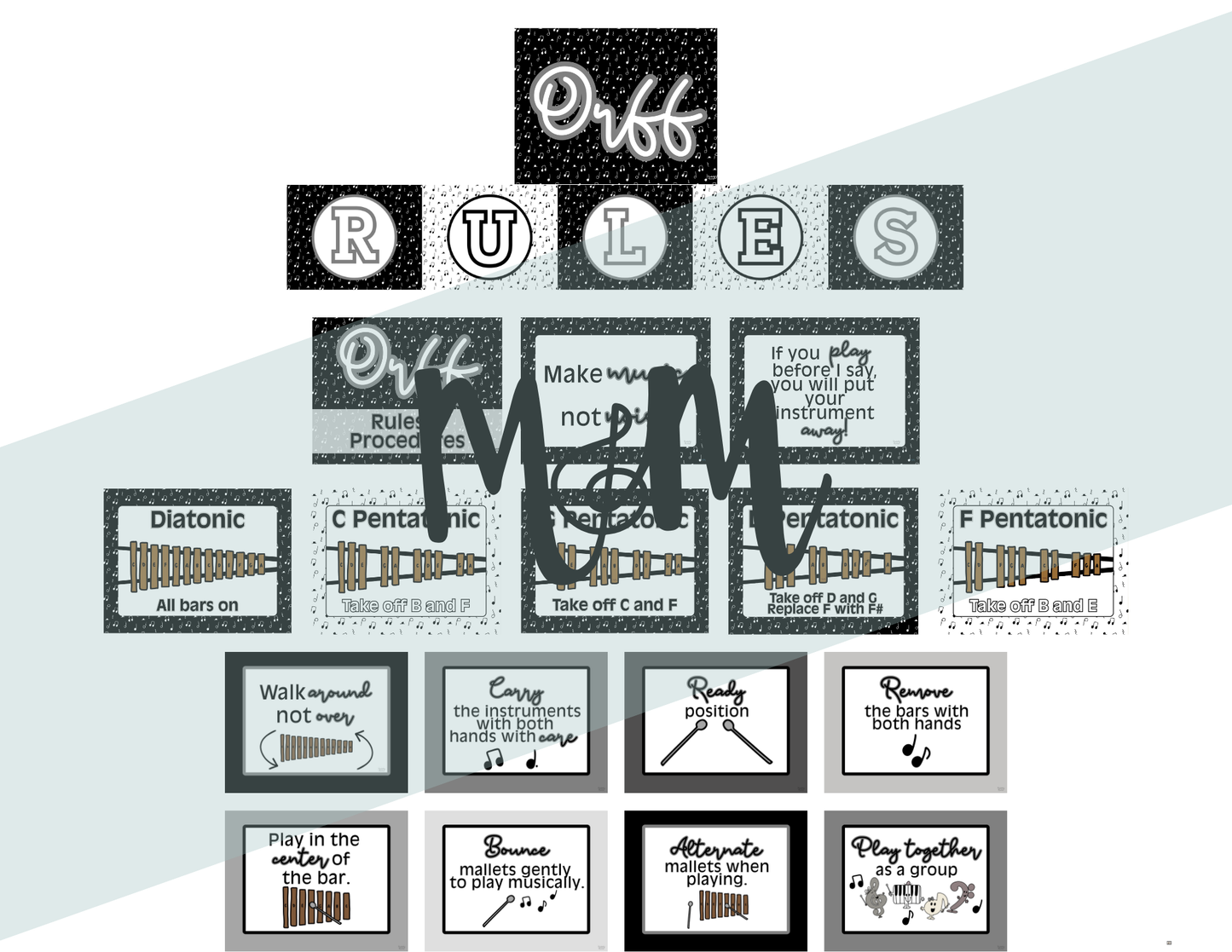 Concert Black: Orff Rules & Expectations Posters | Music Room Decor