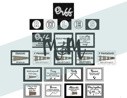 Concert Black: Orff Rules & Expectations Posters | Music Room Decor