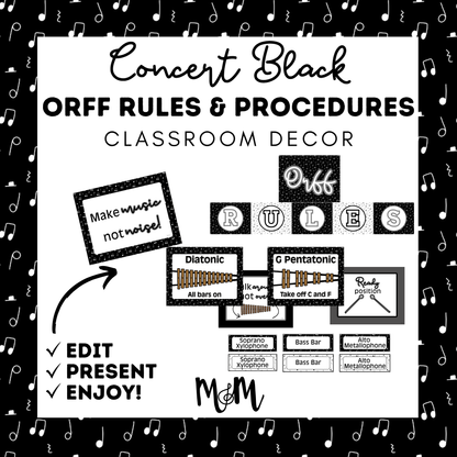 Concert Black: Orff Rules & Expectations Posters | Music Room Decor