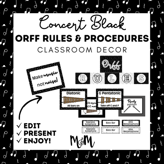 Concert Black: Orff Rules & Expectations Posters | Music Room Decor
