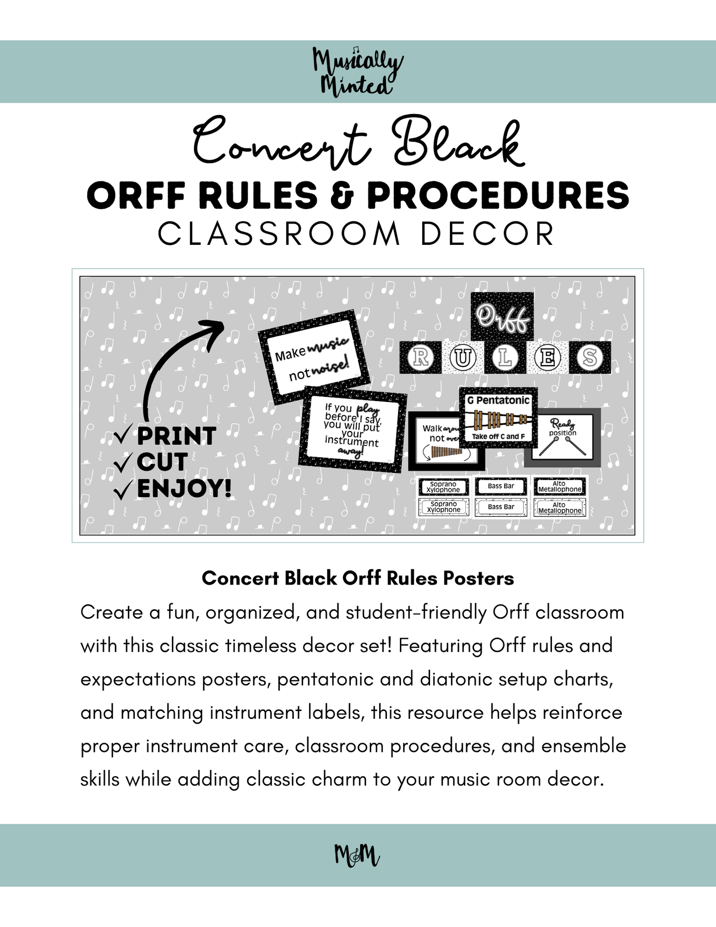 Concert Black: Orff Rules & Expectations Posters | Music Room Decor