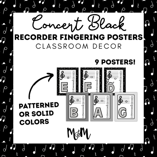 Concert Black: Recorder Fingering Posters DIGITAL DOWNLOAD