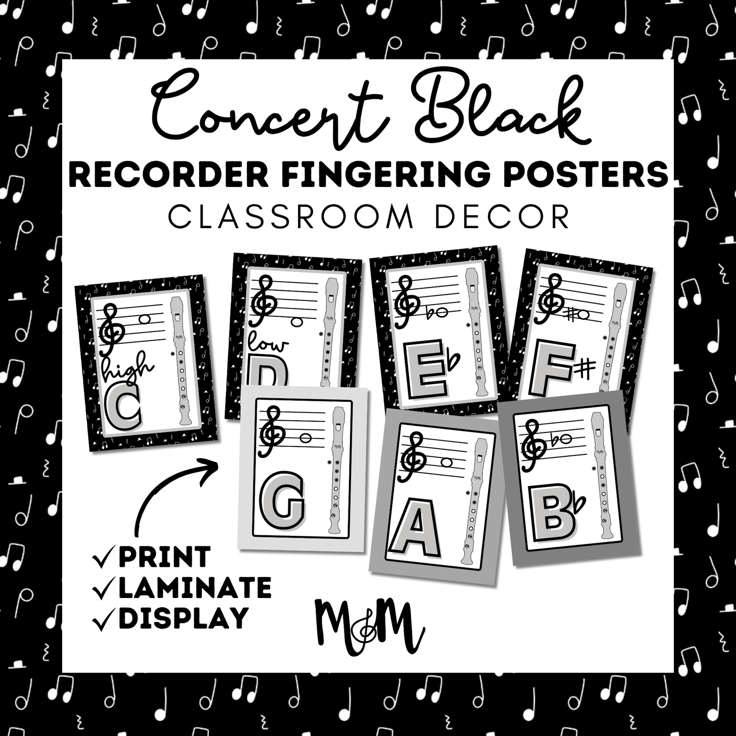 Concert Black: Recorder Fingering Posters DIGITAL DOWNLOAD