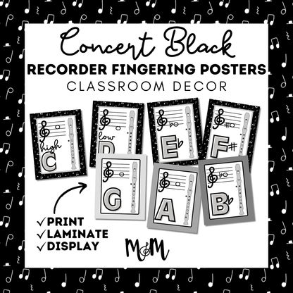 Concert Black: Recorder Fingering Posters DIGITAL DOWNLOAD
