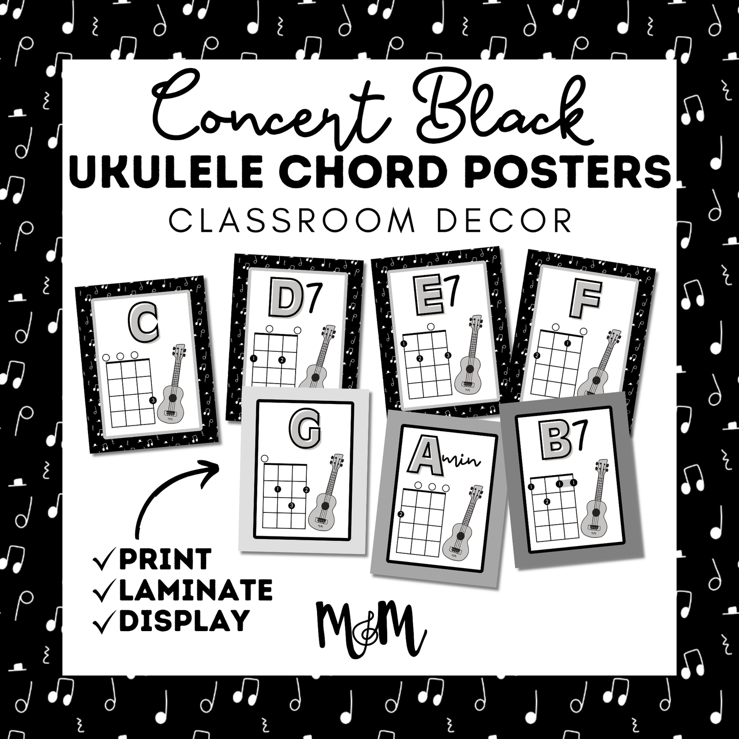 Concert Black: Ukulele Chord Posters DIGITAL DOWNLOAD