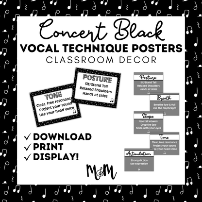 Concert Black: Vocal Technique Posters | Music Classroom Decor