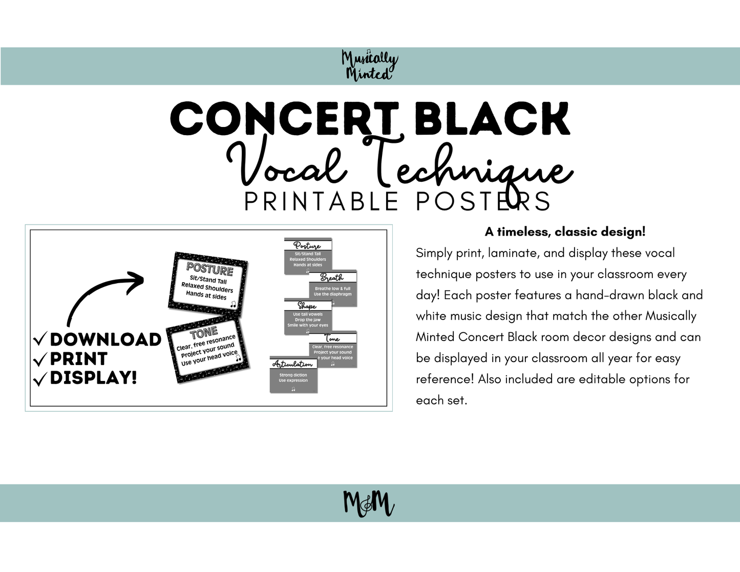 Concert Black: Vocal Technique Posters | Music Classroom Decor