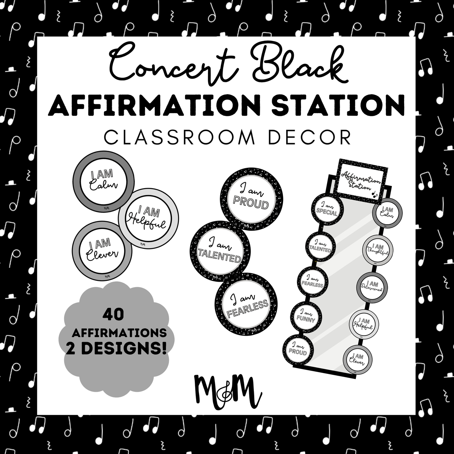 Concert Black: Affirmation Station | Music Classroom Decor