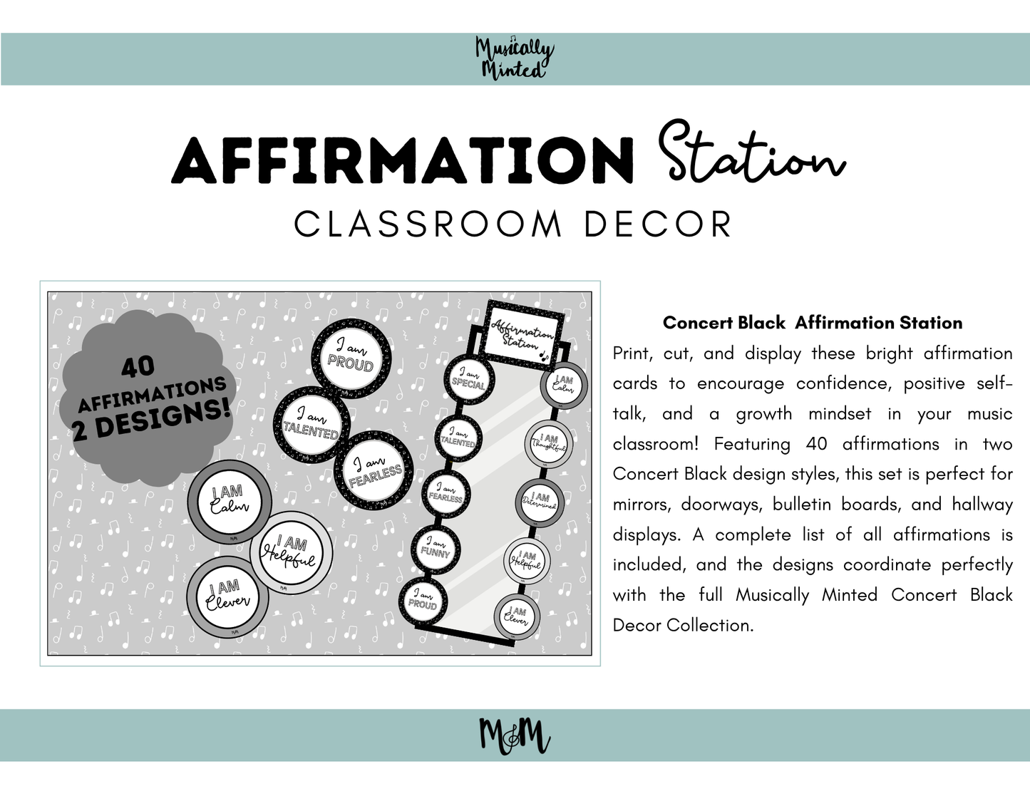 Concert Black: Affirmation Station | Music Classroom Decor