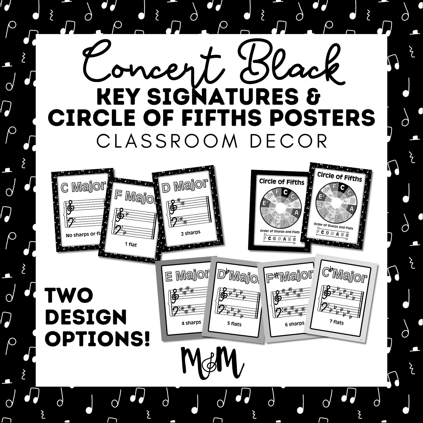 Concert Black: Circle of Fifths & Key Signature Posters | Music Decor