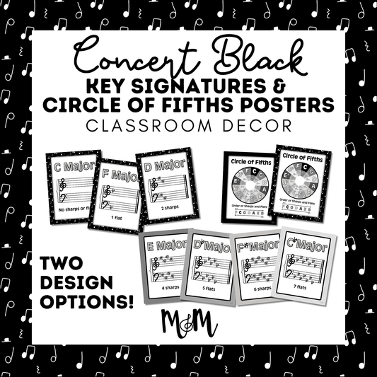 Concert Black: Circle of Fifths & Key Signature Posters | Music Decor