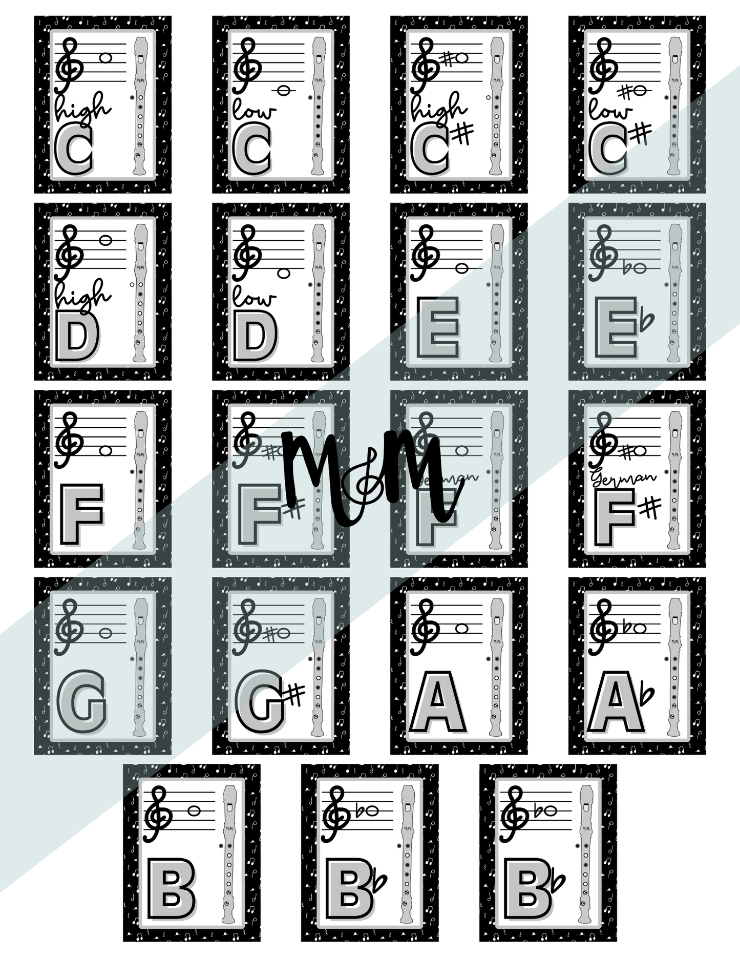 Concert Black: Recorder Fingering Posters DIGITAL DOWNLOAD