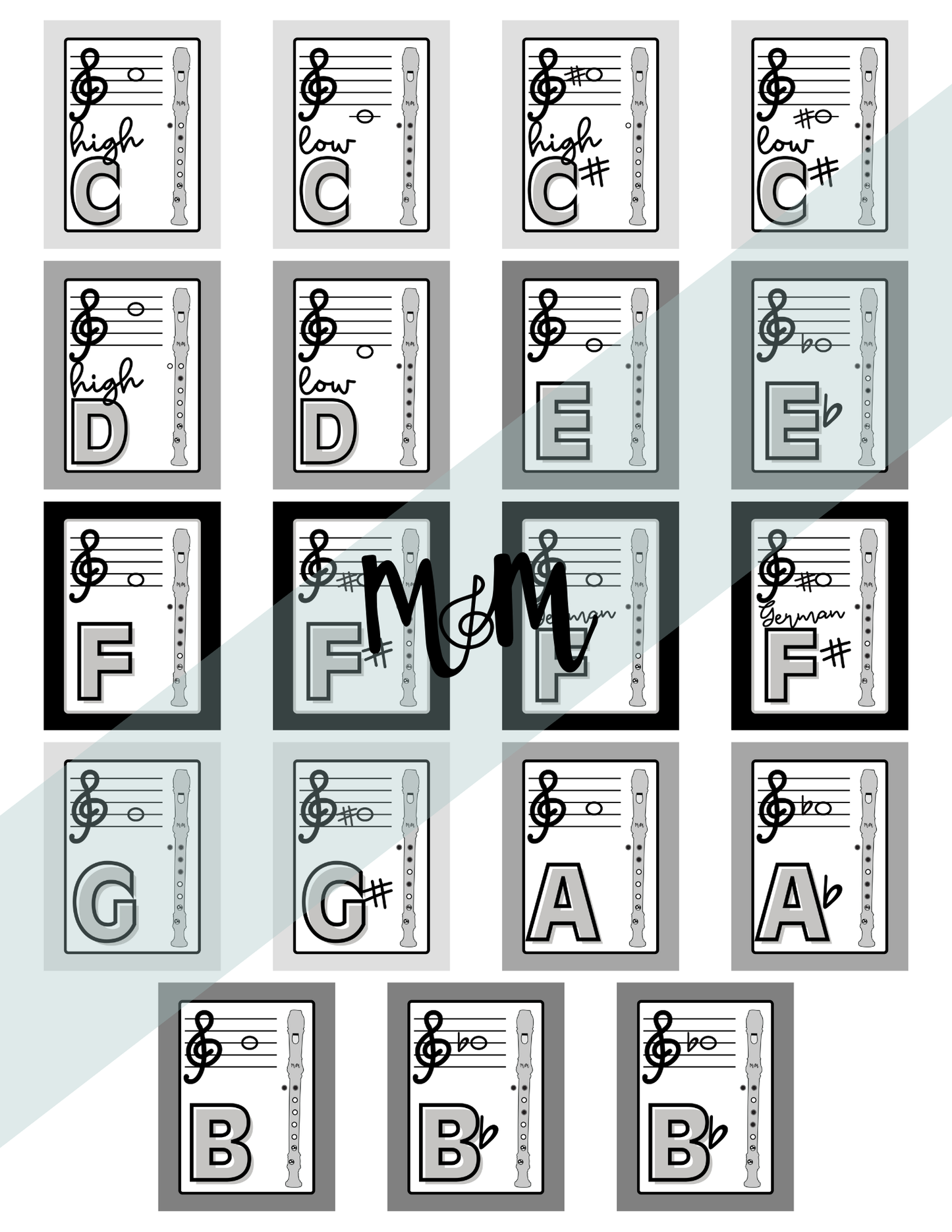 Concert Black: Recorder Fingering Posters DIGITAL DOWNLOAD