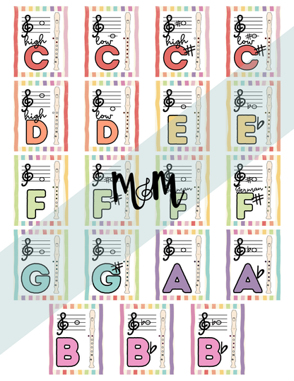 Rainbow Stripes: Recorder Fingering Posters DIGITAL DOWNLOAD