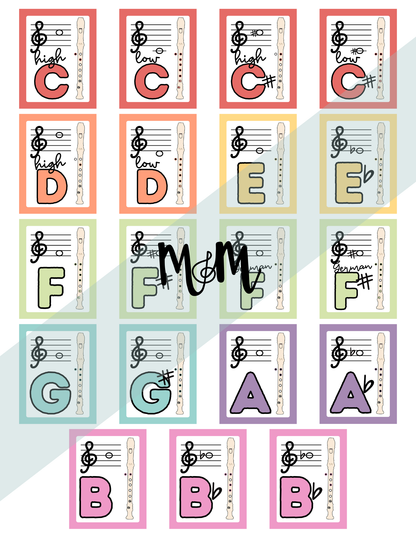 Rainbow Stripes: Recorder Fingering Posters DIGITAL DOWNLOAD