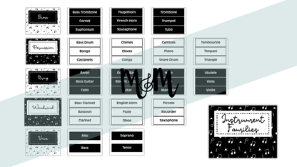 Concert Black: Instrument Families Posters DIGITAL DOWNLOAD
