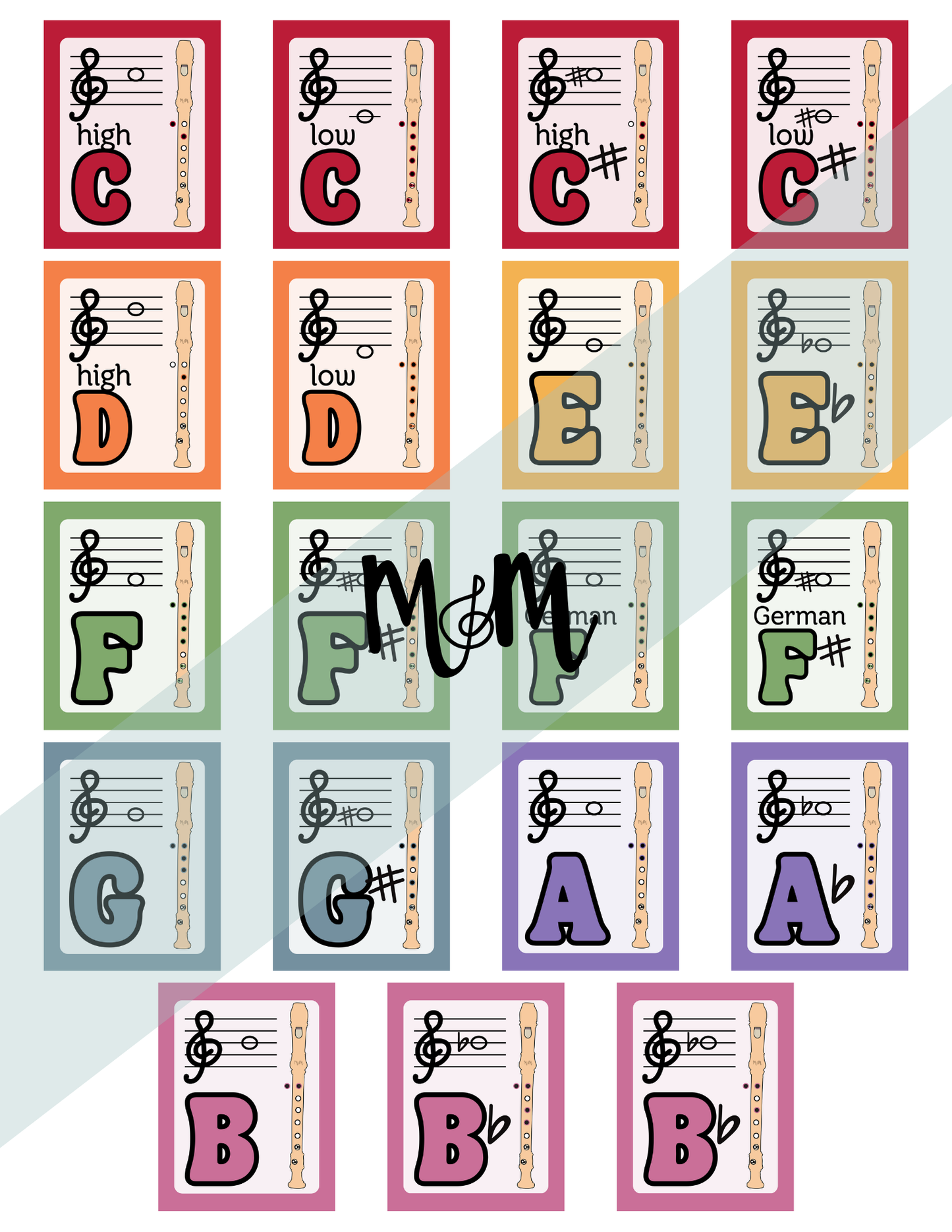Spring Garden: Recorder Fingering Posters DIGITAL DOWNLOAD