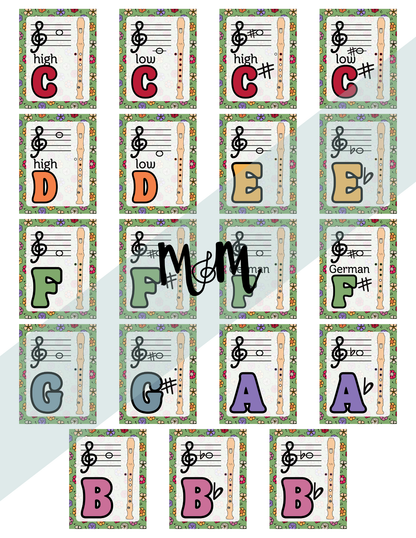 Spring Garden: Recorder Fingering Posters DIGITAL DOWNLOAD