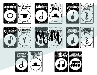 Concert Black: UK Note Values Posters | UK Music Terms | Music Classroom Decor