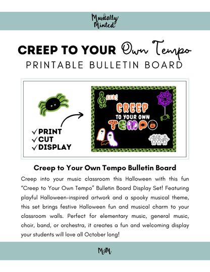 Creep to Your Own Tempo Bulletin Board Set | Halloween Music Classroom Decor |  DIGITAL DOWNLOAD