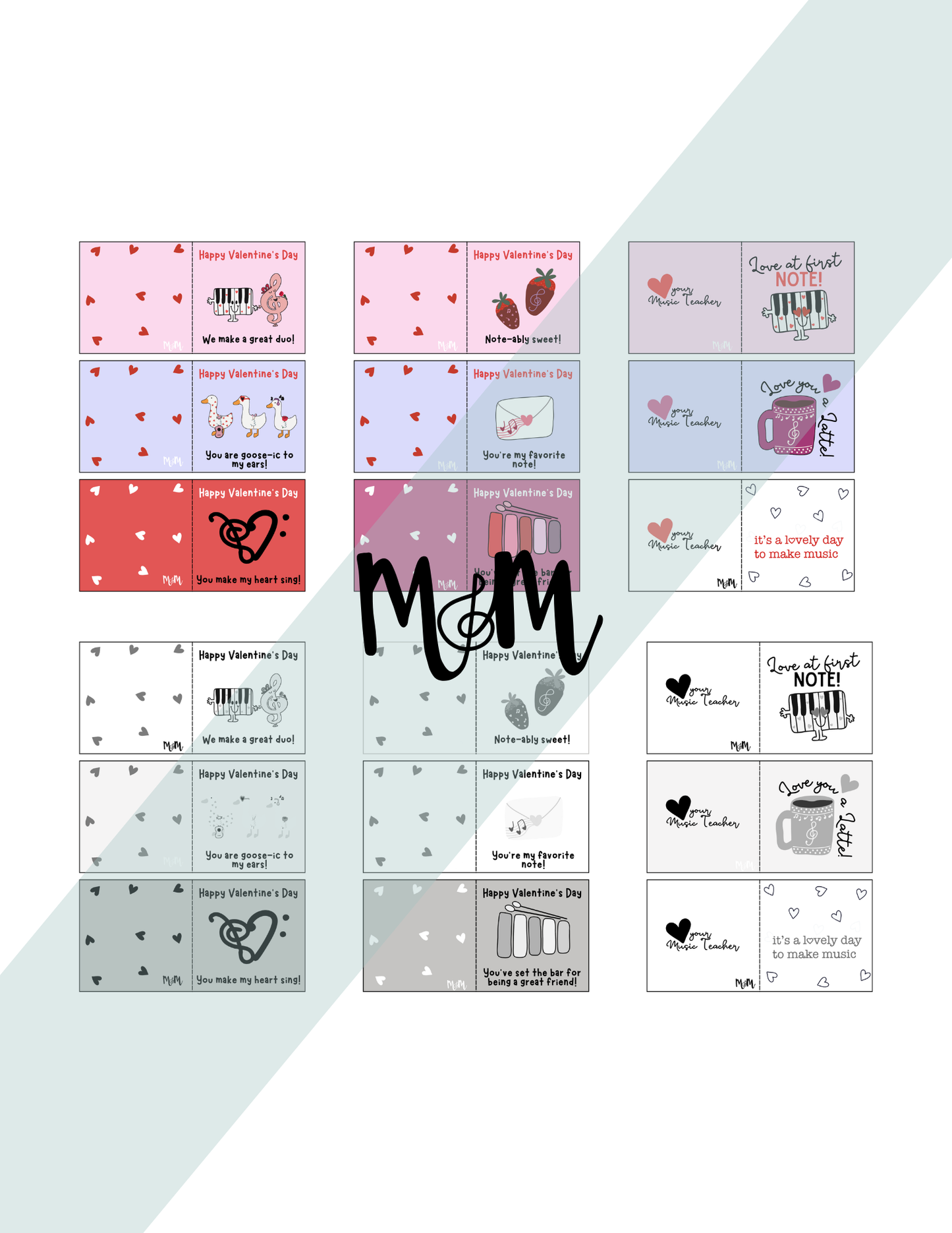 Valentines Day | Foldable Cards | Music Teacher Printable Valentines DIGITAL DOWNLOAD