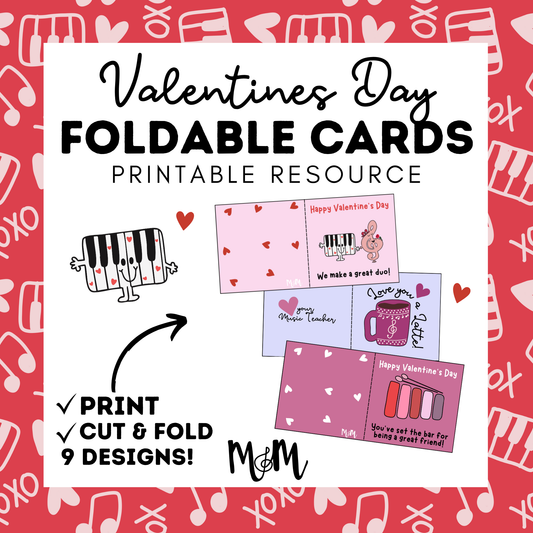 Valentines Day | Foldable Cards | Music Teacher Printable Valentines DIGITAL DOWNLOAD