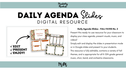 Fall Faves No. 2 Daily Agenda Slides | Music Classroom DIGITAL RESOURCE