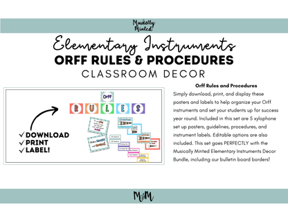 Elementary Instruments: Orff Rules & Expectations Posters | Music Room Decor