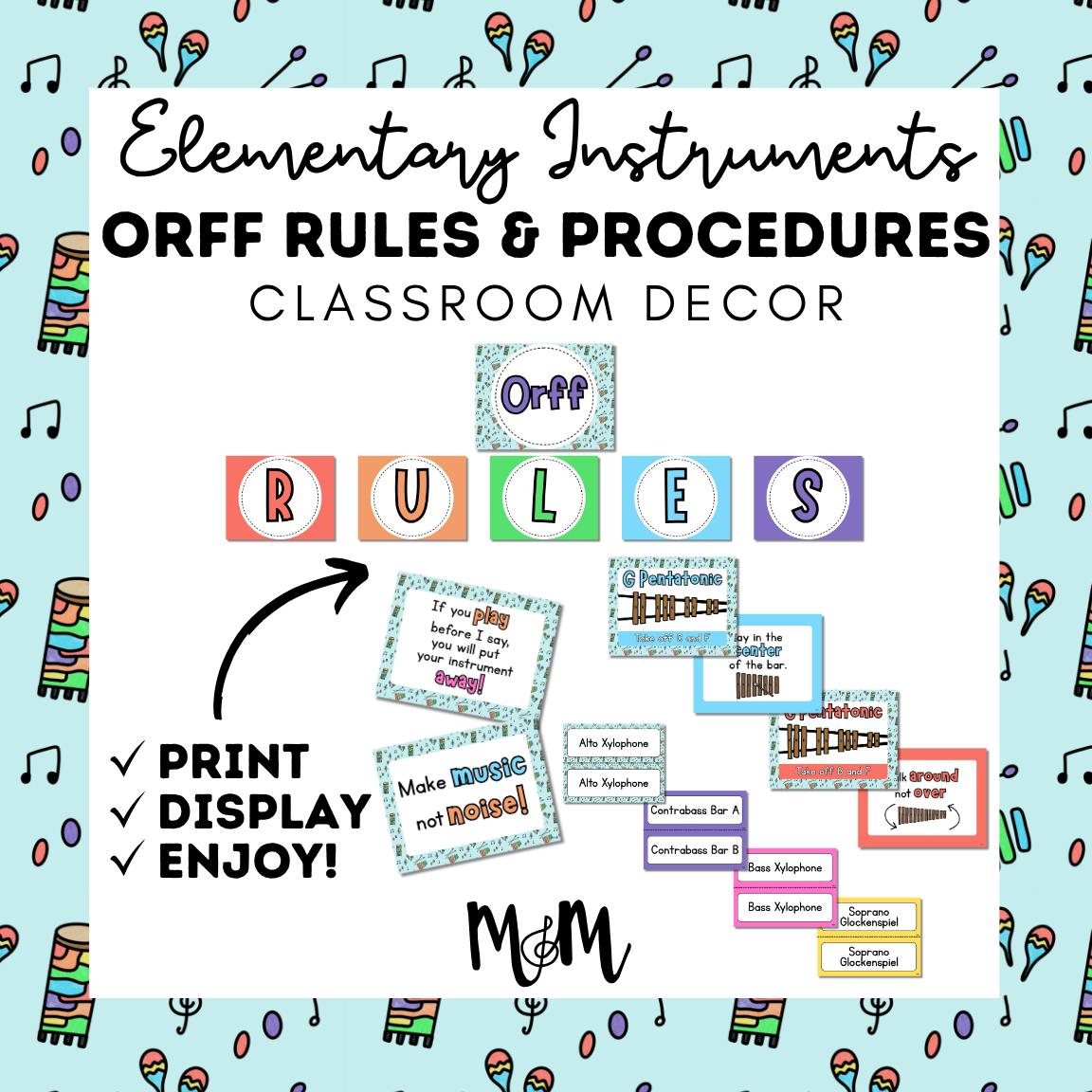 Elementary Instruments: Orff Rules & Expectations Posters | Music Room Decor