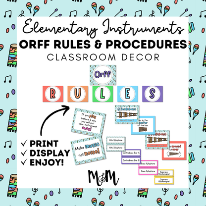 Elementary Instruments: Orff Rules & Expectations Posters | Music Room Decor