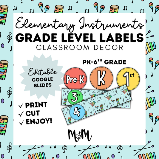 Elementary Instruments: Grade Level Labels DIGITAL DOWNLOAD