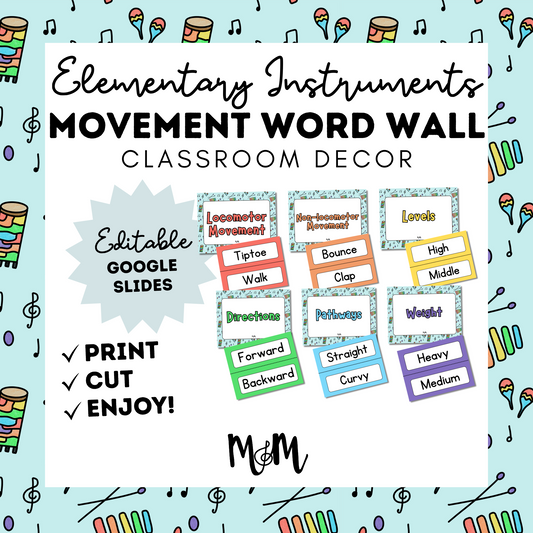 Elementary Instruments: Movement Word Wall Cards DIGITAL DOWNLOAD