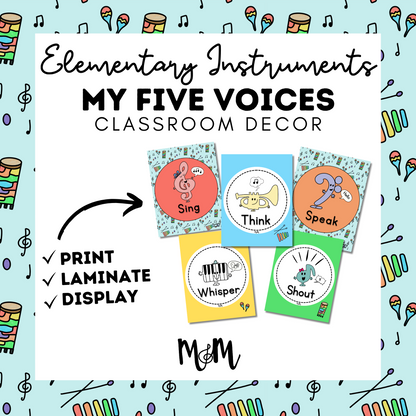 Elementary Instruments: Five Voices Posters DIGITAL DOWNLOAD