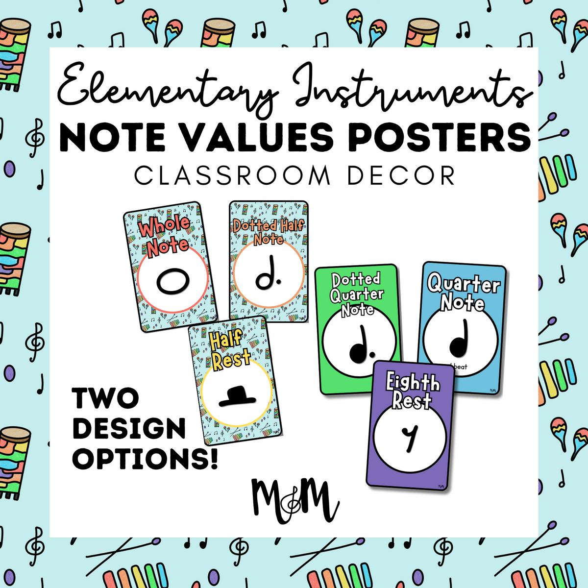 Digital Music Instruments Notes Elementary Instruments: Note Values Posters DIGITAL DOWNLOAD ...