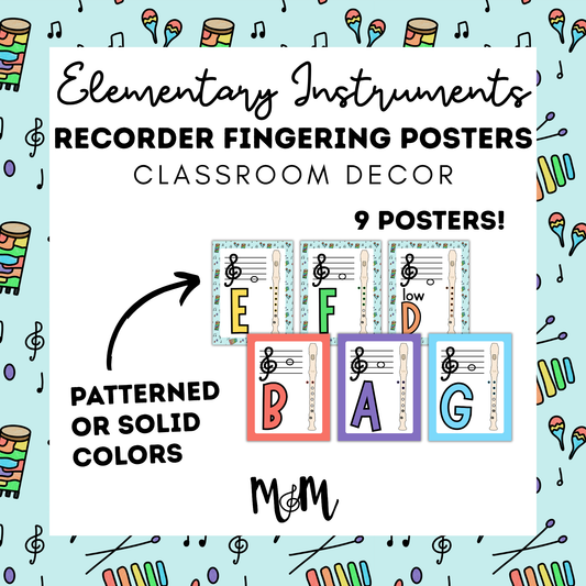 Elementary Instruments: Recorder Fingering Posters DIGITAL DOWNLOAD