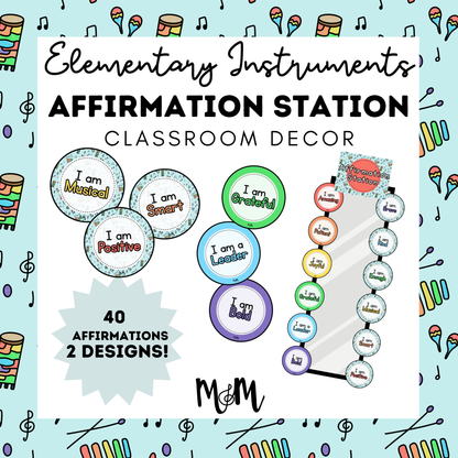 Elementary Instruments: Affirmation Station | Music Classroom Decor