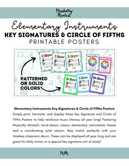 Elementary Instruments: Circle of Fifths & Key Signature Posters | Music Decor