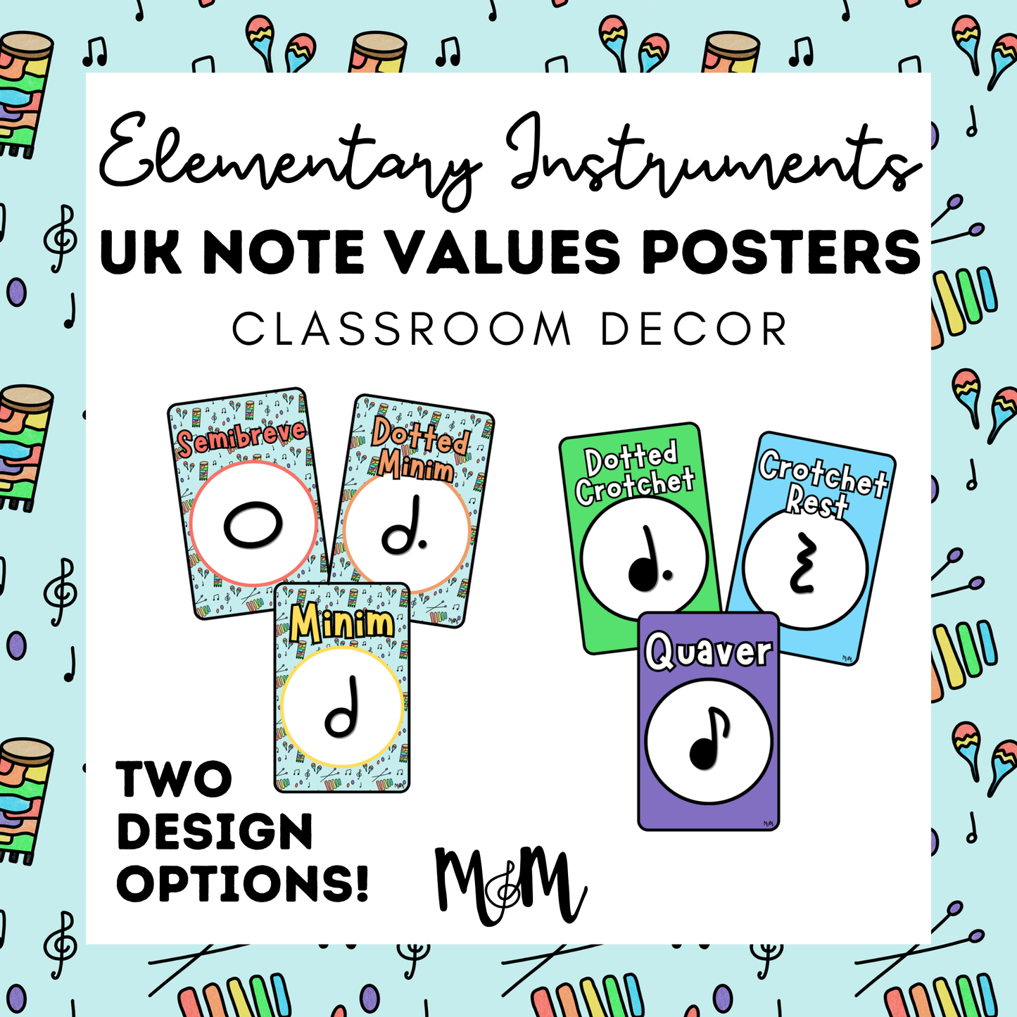Elementary Instruments: UK Note Values Posters | UK Music Terms | Music Classroom Decor