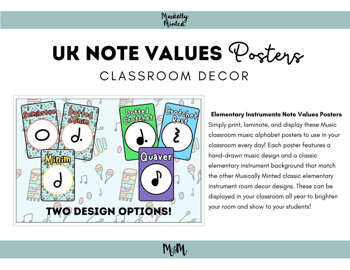 Elementary Instruments: UK Note Values Posters | UK Music Terms | Music Classroom Decor