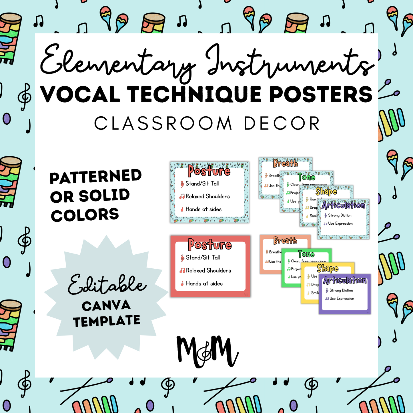 Elementary Instruments: Vocal Technique Posters | Music Classroom Decor