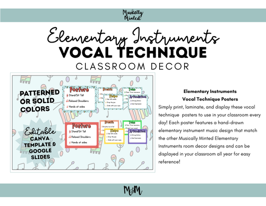 Elementary Instruments: Vocal Technique Posters | Music Classroom Decor