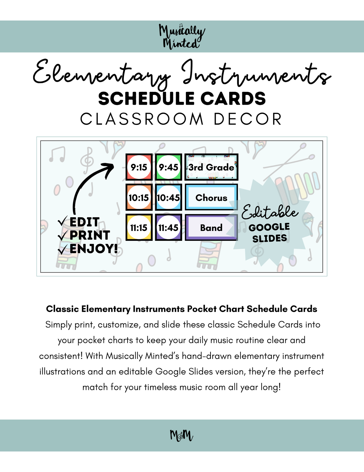 Elementary Instruments: Pocket Chart Schedule Cards DIGITAL DOWNLOAD
