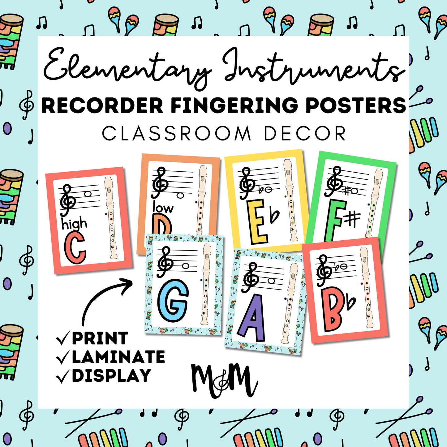 Elementary Instruments: Recorder Fingering Posters DIGITAL DOWNLOAD
