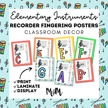 Elementary Instruments: Recorder Fingering Posters DIGITAL DOWNLOAD